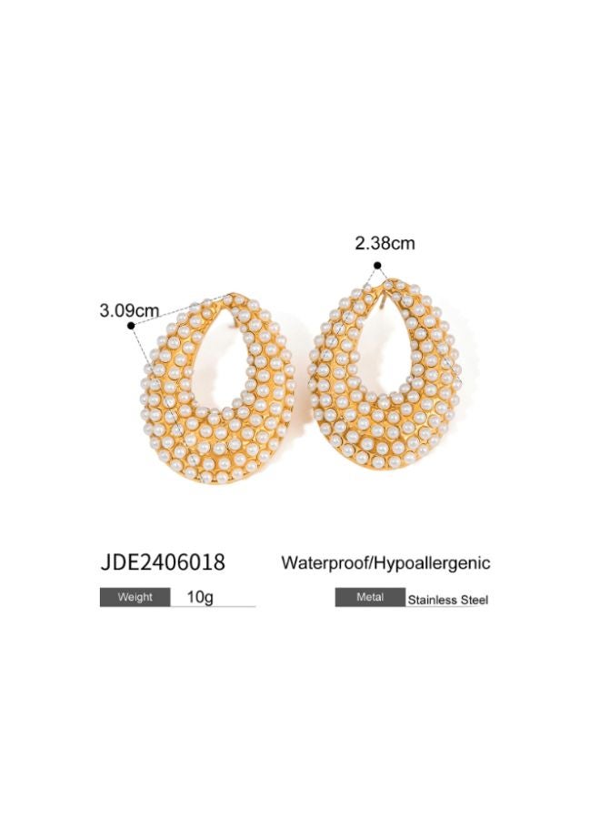 Andaazs Women’s Aura Pearl Waterdrop Stud Earrings – 18K Gold-Plated Stainless Steel with Imitation Pearl – Elegant Teardrop Design - Image 4