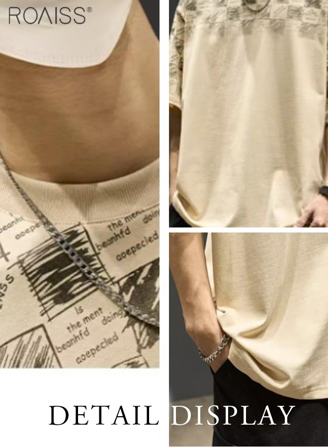 roaiss Men Drop Shoulder Tee Men's Short Sleeve Big T-Shirt Round Collar Summer Clothes  - Image 4