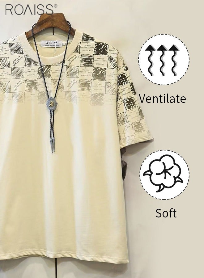 roaiss Men Drop Shoulder Tee Men's Short Sleeve Big T-Shirt Round Collar Summer Clothes  - Image 5