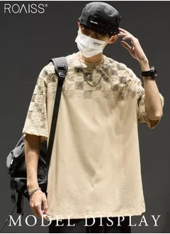 roaiss Men Drop Shoulder Tee Men's Short Sleeve Big T-Shirt Round Collar Summer Clothes  - Image 2