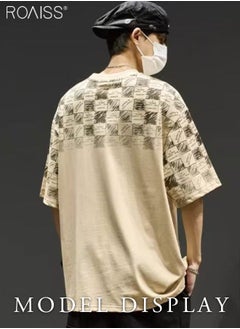 roaiss Men Drop Shoulder Tee Men's Short Sleeve Big T-Shirt Round Collar Summer Clothes  - Image 3