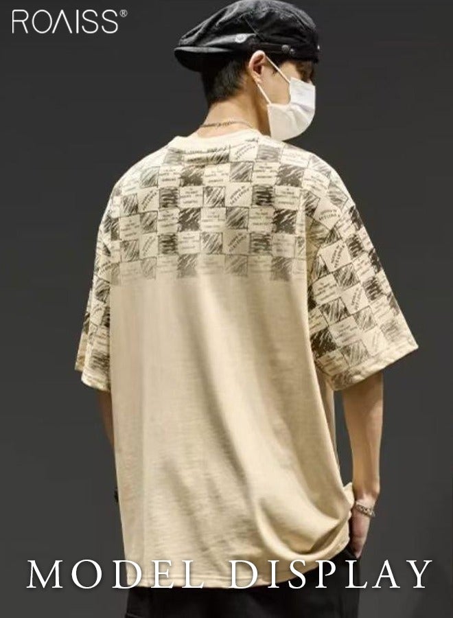 roaiss Men Drop Shoulder Tee Men's Short Sleeve Big T-Shirt Round Collar Summer Clothes  - Image 3