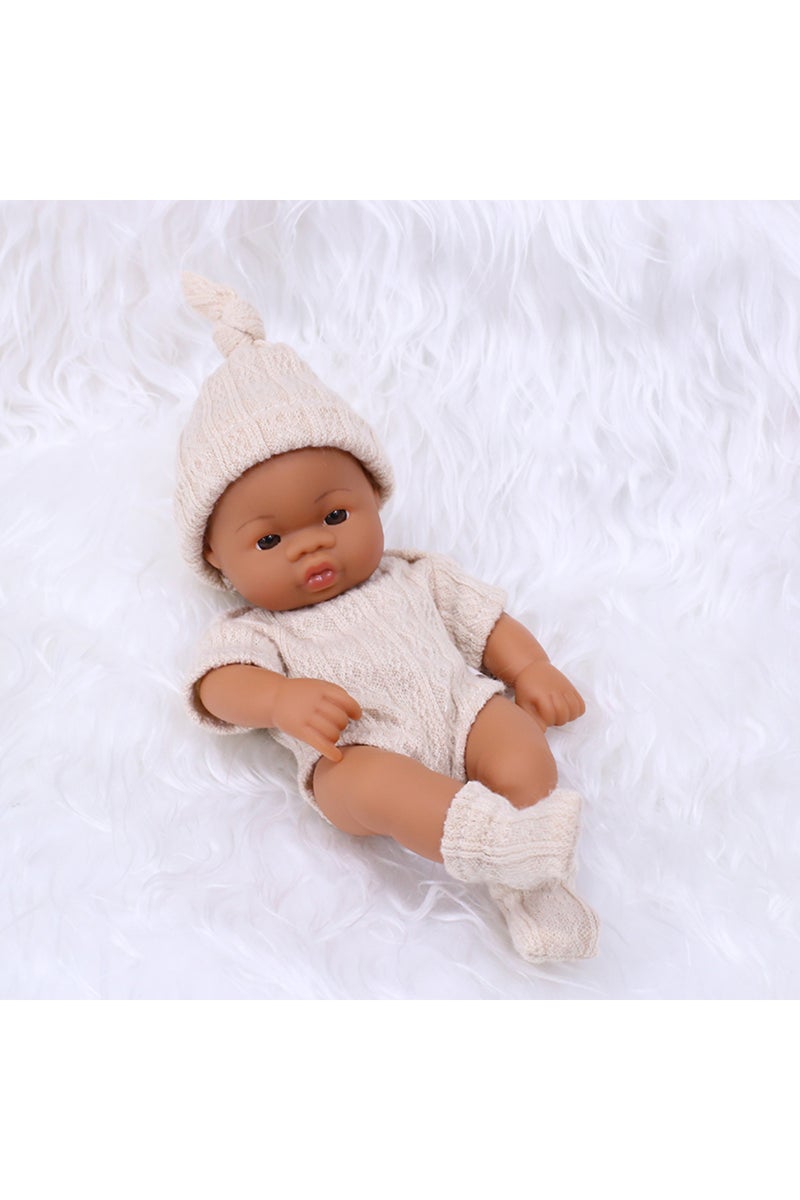 sweaterKH 20cm 7inch Mini Reborn Dolls Vinyl Brown Skin Full Body Baby Doll Lifelike Soft Reborn Tod