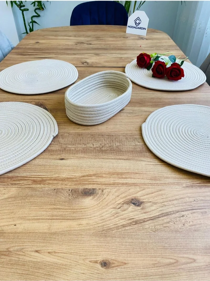 BDZ Deri BDZ Leather Jute Wicker American Service Plate and Basket 5 Pieces
