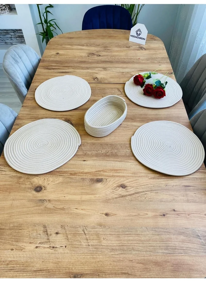 BDZ Deri BDZ Leather Jute Wicker American Service Plate and Basket 5 Pieces