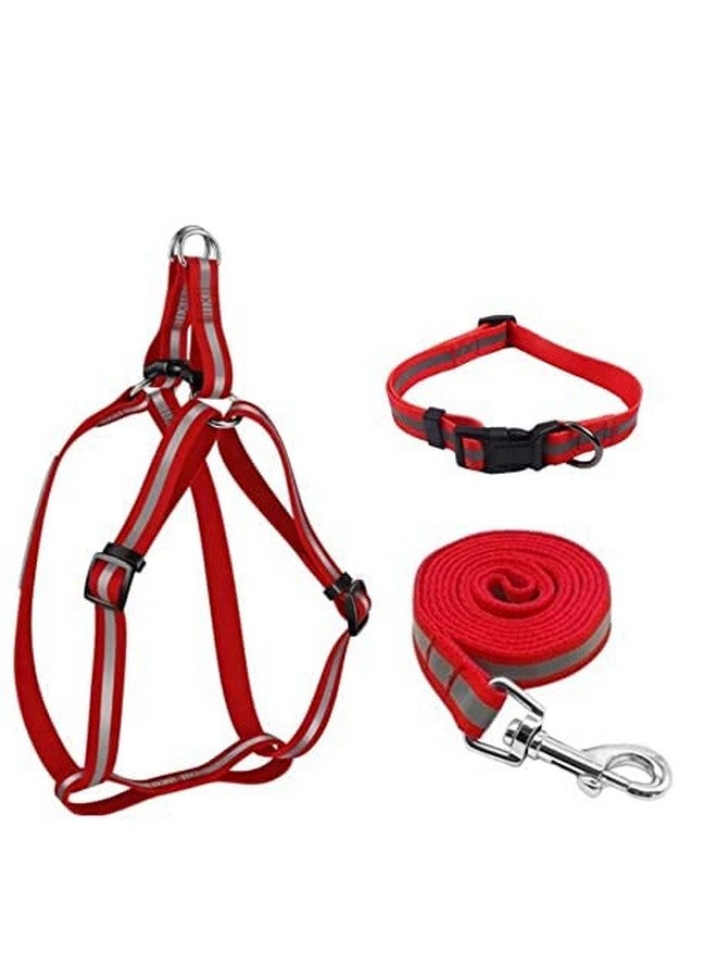 Adjustable 15 Mm Leash, Harness And Collar Set Reflective Nylon Puppy Harness For All Breeds Dogs, Cat And Puppies (Color As Per Availability)