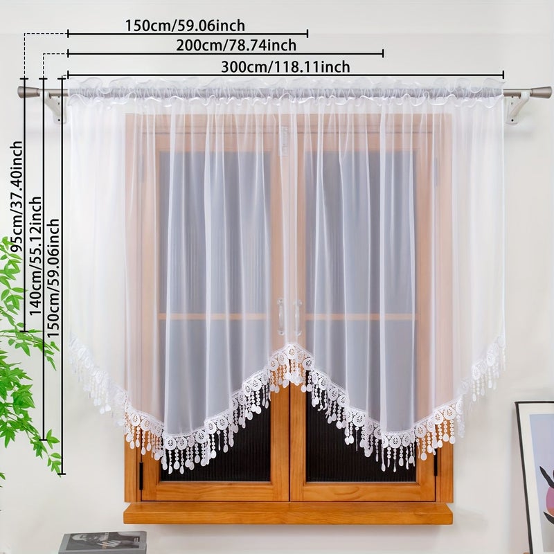 قطعة واحدة من ستائر الدانتيل المطرزة الرومانسية، ستائر شفافة ناعمة من القماش القطني، حماية الخصوصية، مناسبة لغرفة النوم وغرفة المعيشة والدراسة، مقاس 150 سم × 95 سم (59.06 بوصة × 37.40 بوصة) - Image 2