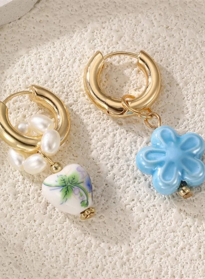 تايك تو أقراط حلقية بتصميم قلب وتفاصيل زهور