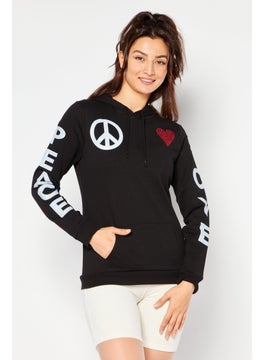 Love Moschino Women Hooded Neck Graphic Sweatshirt, Black  - Image 1