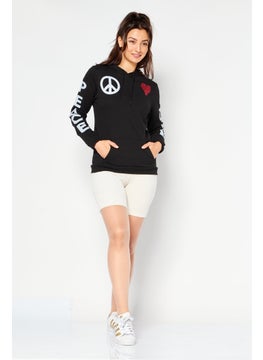Love Moschino Women Hooded Neck Graphic Sweatshirt, Black  - Image 2