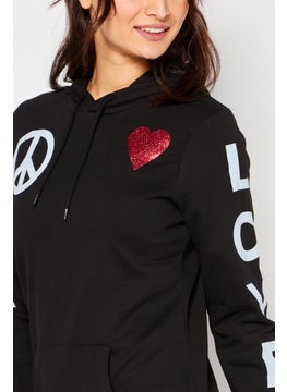 Love Moschino Women Hooded Neck Graphic Sweatshirt, Black  - Image 3