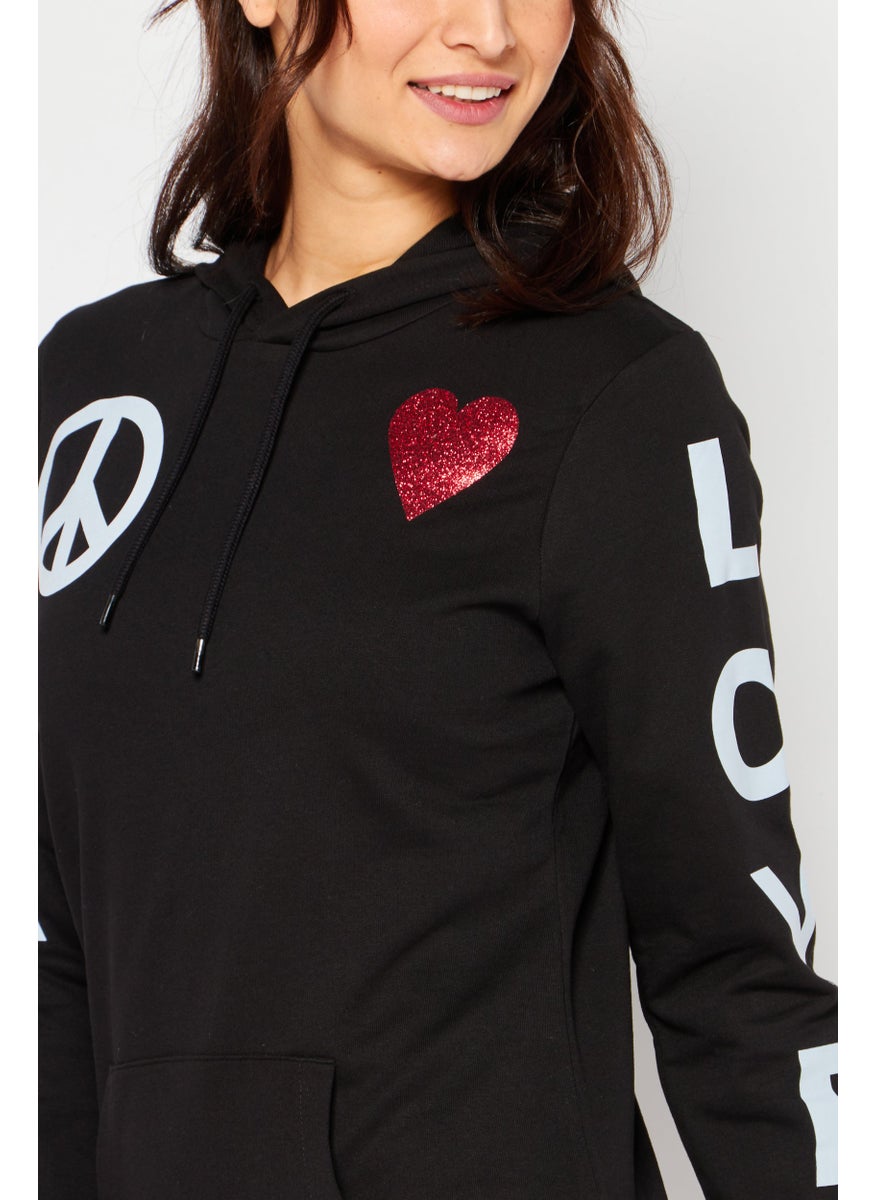 Love Moschino - Women Hooded Neck Graphic Sweatshirt, Black - Image 1