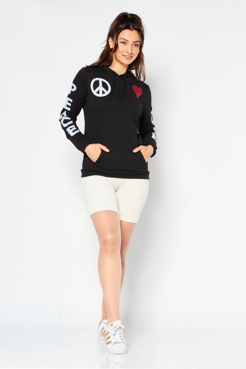 Love Moschino كنزة نسائية بقبعة برسمة على الرقبة، سوداء - Image 2