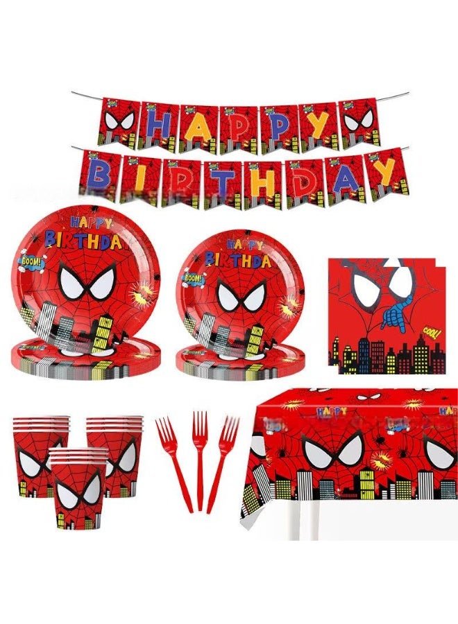 مانجيشان طقم أدوات مائدة لحفلات سبايدر مان – 116 قطعة، أطباق وأكواب ومناديل وزينة للحفلات - Image 1
