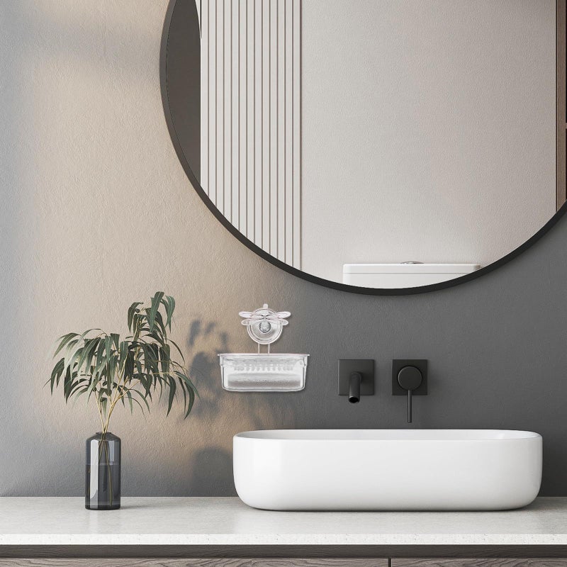 White Suction Cup Soap Dish Wall Mounted Drain Holder for Bathroom Shower and Sink - Image 4