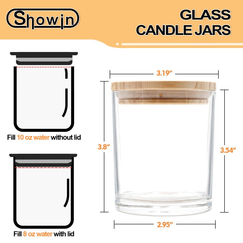 SHOWIN 10 OZ Thick Candle Jars for Making Candles 15 Pcs, Empty Jars with Wood Lids for Candle Making, Sample Container, Clear - Image 4