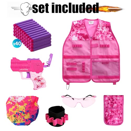 Hely Cancy Girls Tactical Vest Kit with Blaster - Kids Pink Tactical Vest Compatible with Nerf Rebelle N-Strike Purple Darts Googles for Girl - Image 2