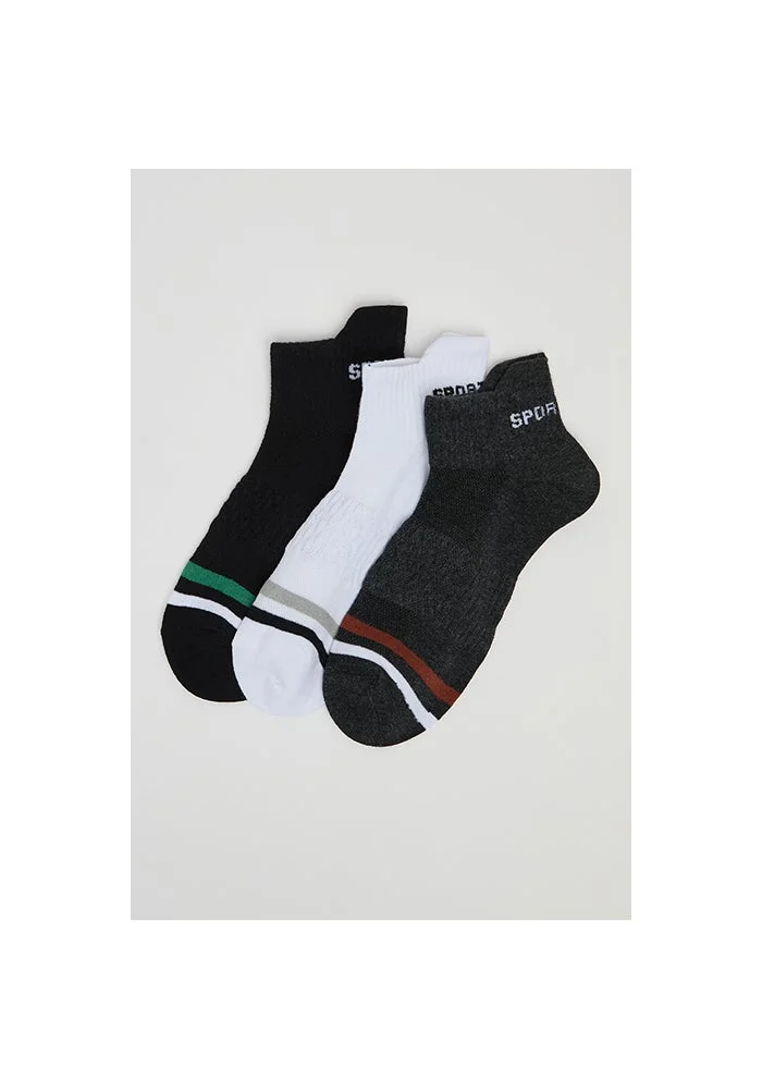 3 Pack Stripe Detail Ankle Socks