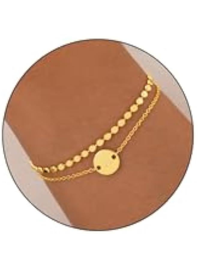 Gold Initial Bracelets for Women 14K Gold Plated Layered Coin Letter Initial Bracelet Gold Bracelets Charm Bracelet for Women Valentines Day Gifts for her Girlfriend Wife - Image 1