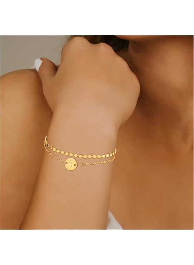 Gold Initial Bracelets for Women 14K Gold Plated Layered Coin Letter Initial Bracelet Gold Bracelets Charm Bracelet for Women Valentines Day Gifts for her Girlfriend Wife - Image 4