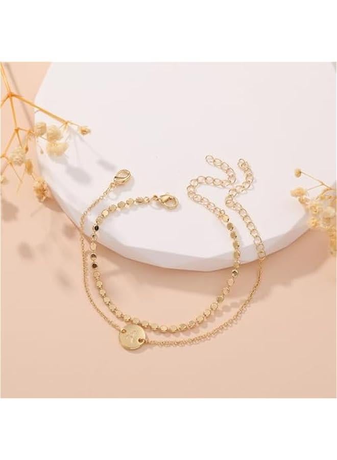 Gold Initial Bracelets for Women 14K Gold Plated Layered Coin Letter Initial Bracelet Gold Bracelets Charm Bracelet for Women Valentines Day Gifts for her Girlfriend Wife - Image 5