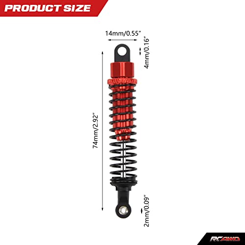 RCAWD Upgrades for 1/10 LAEGENDARY Shock Absorber, 80mm Aluminum Parts, Front & Rear RC Shocks Damper 6pcs Red - Image 3