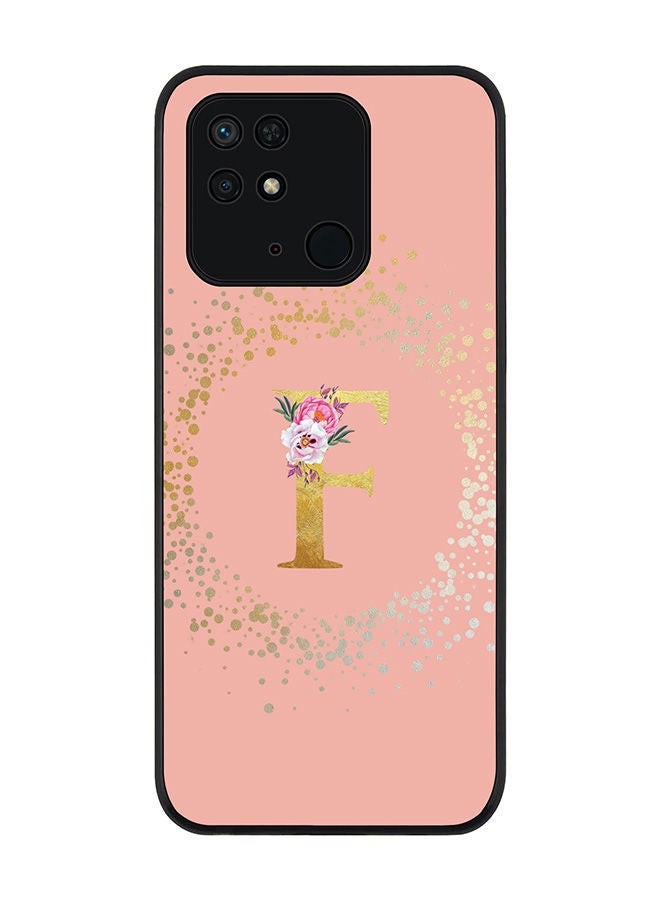 Stylizedd Rugged Black edge case for Redmi 10C 4G  Slim fit Soft Case Flexible Rubber Edges Anti Drop TPU Gel Thin Cover - Custom Monogram Initial Letter Floral Pattern Alphabet - F (Rose Pink ) - Image 1