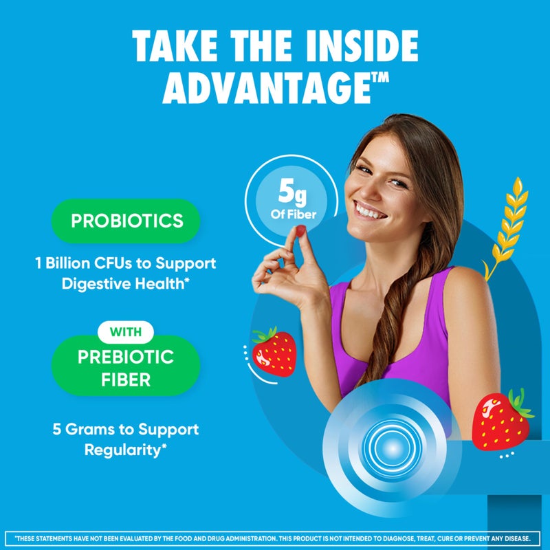 Digestive Advantage Prebiotic Fiber Supplement with Probiotics for Women & Men Digestive Health, Fiber Gummies for Adults Regularity and Gut Health, 60ct Strawberry Flavor - Image 2
