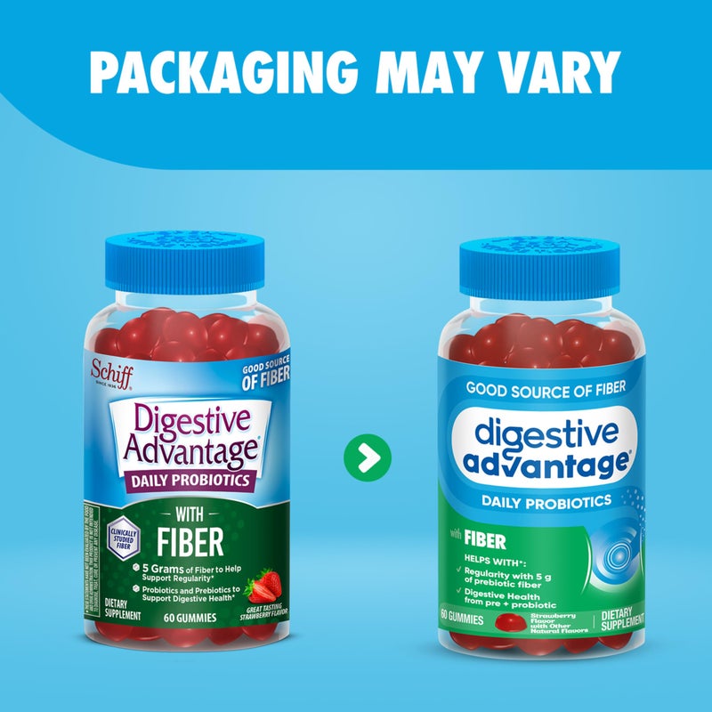 Digestive Advantage Prebiotic Fiber Supplement with Probiotics for Women & Men Digestive Health, Fiber Gummies for Adults Regularity and Gut Health, 60ct Strawberry Flavor - Image 5