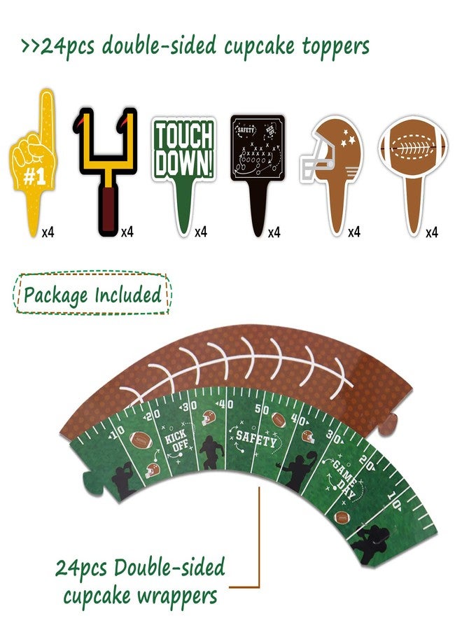 Marwey 48Pcs Football Cupcake Toppers and Wrappers Set Football Theme Birthday Rugby Ball Sports Game Day Sunday Party Decoration Supplies for Boys Birthday Party - Image 4