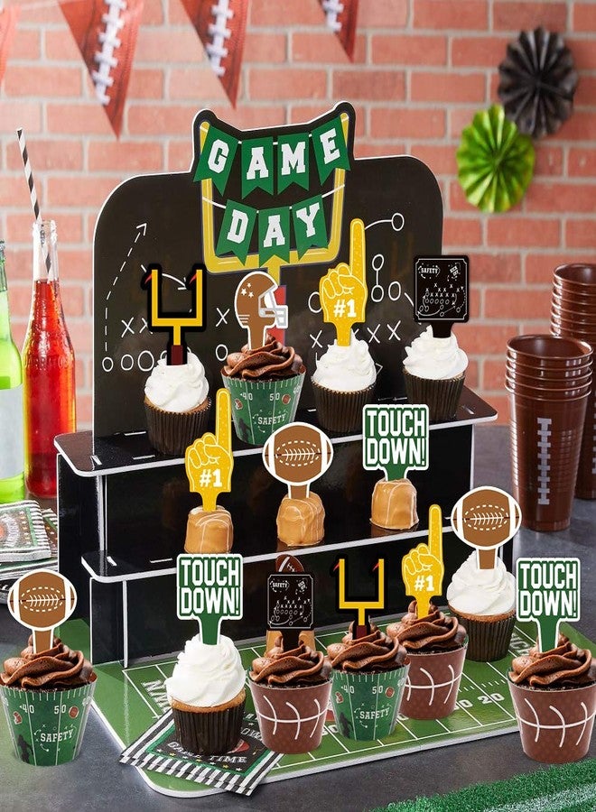 Marwey 48Pcs Football Cupcake Toppers and Wrappers Set Football Theme Birthday Rugby Ball Sports Game Day Sunday Party Decoration Supplies for Boys Birthday Party - Image 2
