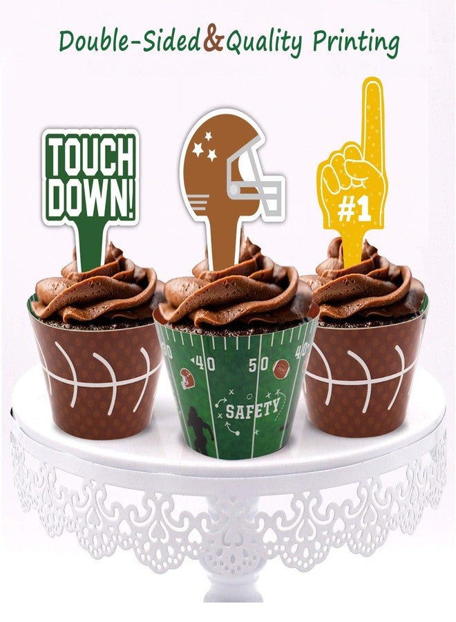 Marwey 48Pcs Football Cupcake Toppers and Wrappers Set Football Theme Birthday Rugby Ball Sports Game Day Sunday Party Decoration Supplies for Boys Birthday Party - Image 3