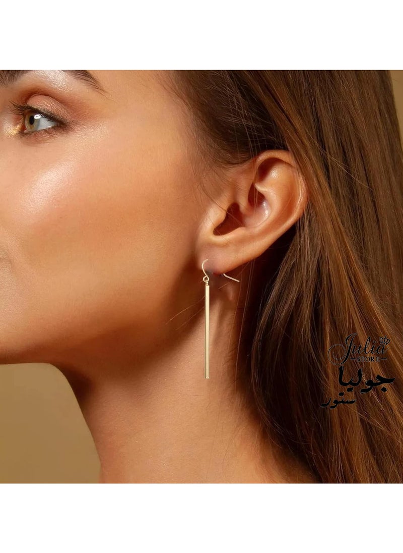 Julia Store - 18K Gold Plated Stainless Steel Bar Trendy Dainty Minimalist Style Simple Delicate Dangle Stick Drop Earrings Jewelry Gift For Women Girls - Image 1