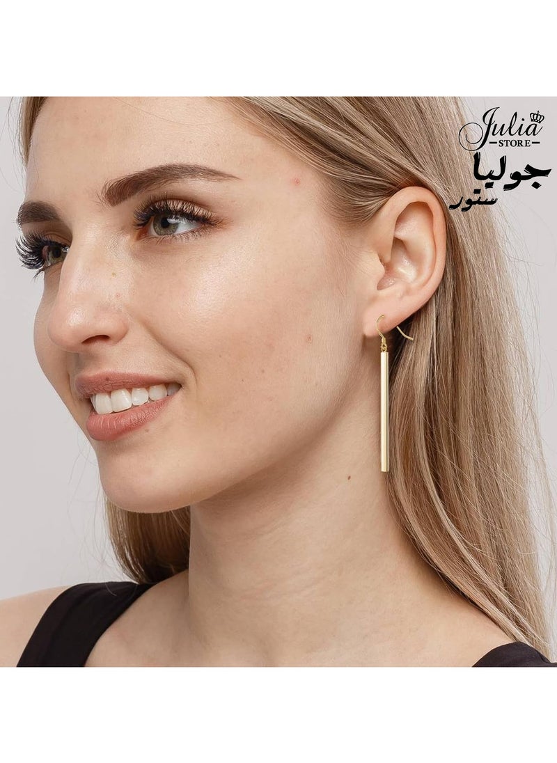 Julia Store - 18K Gold Plated Stainless Steel Bar Trendy Dainty Minimalist Style Simple Delicate Dangle Stick Drop Earrings Jewelry Gift For Women Girls - Image 1