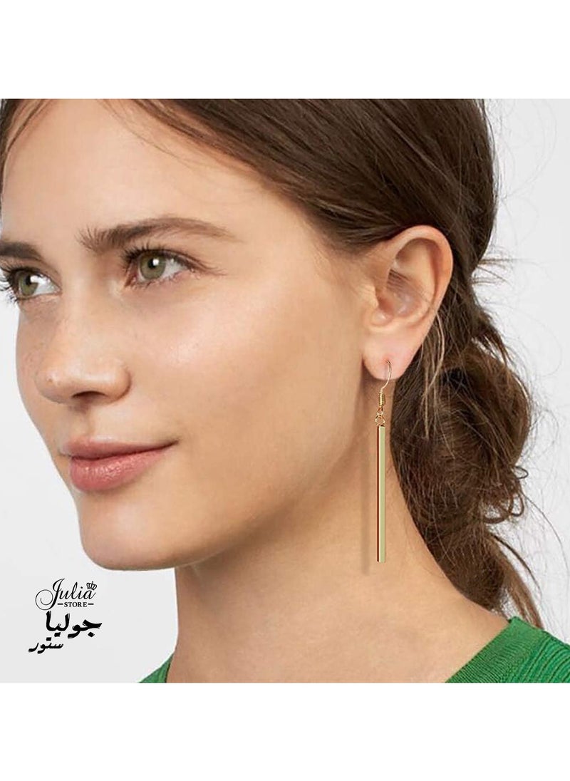 Julia Store - 18K Gold Plated Stainless Steel Bar Trendy Dainty Minimalist Style Simple Delicate Dangle Stick Drop Earrings Jewelry Gift For Women Girls - Image 1