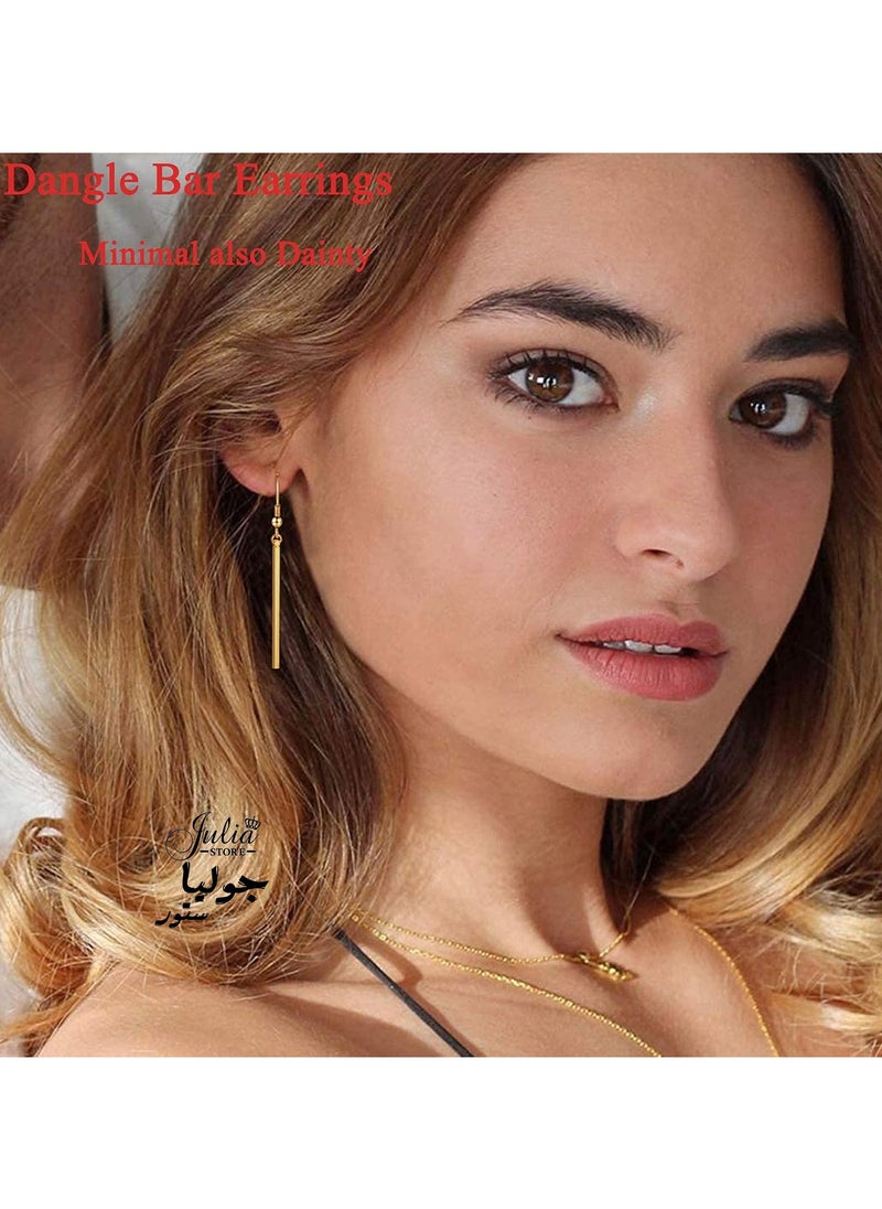 Julia Store - 18K Gold Plated Stainless Steel Bar Trendy Dainty Minimalist Style Simple Delicate Dangle Stick Drop Earrings Jewelry Gift For Women Girls - Image 1