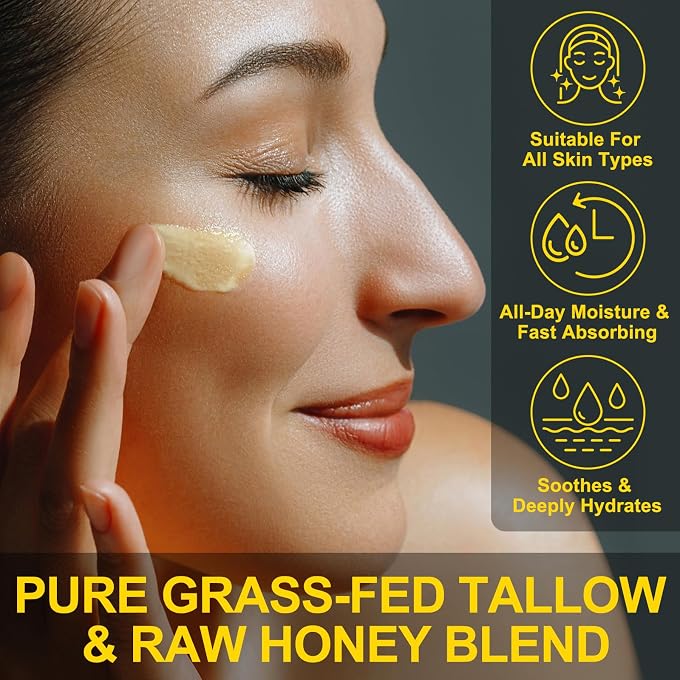 KZUO Beef Tallow for skin, Beef Tallow, Hydrating Tallow Balm with Raw Honey and Beeswax, Grass-Fed Beef Tallow & Raw Wild Honey Blend, Body & Face Moisturizer, Natural Formula - Image 3