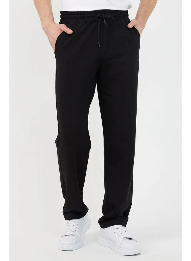 mmetalic Black Regular Fit Hooded Pocket Sweatshirt and Straight-Leg Men’s Tracksuit Set.