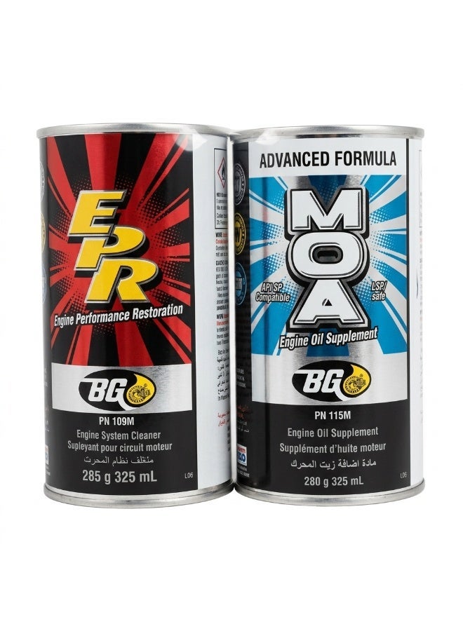 BG Products MOA Engine Oil Supplement & EPR Engine System Cleaner Kit, 325ml Each - Image 1