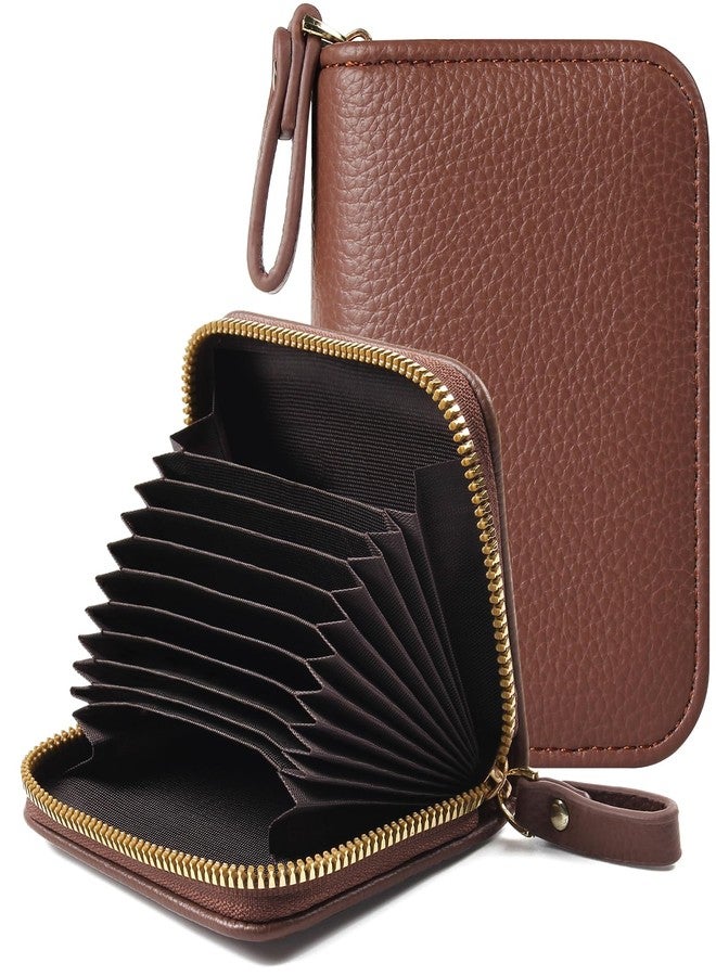 EcoVision Credit Card Holder RFID Card Case Wallet, Small Accordion Zipper Card Case Holder, Card Organizer Case for Women Men, Coffee, 4.3 inches x 3.5 inches x 1 inch, Classic - Image 1