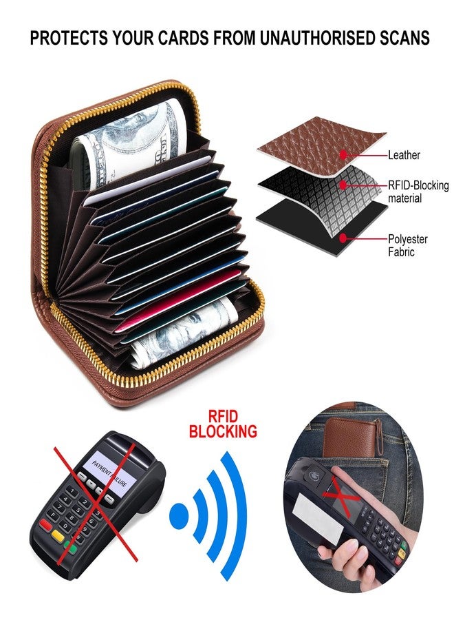 EcoVision Credit Card Holder RFID Card Case Wallet, Small Accordion Zipper Card Case Holder, Card Organizer Case for Women Men, Coffee, 4.3 inches x 3.5 inches x 1 inch, Classic - Image 3