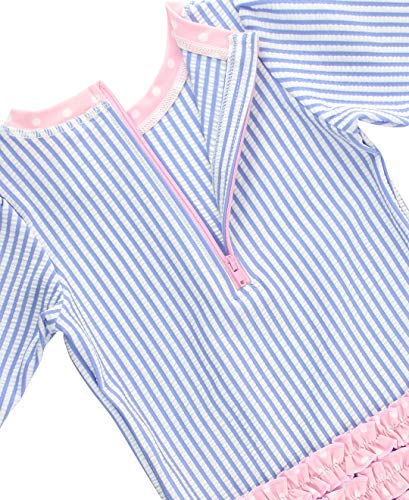 RuffleButts® Baby/Toddler Girls Long Sleeve One Piece Swimsuit - Blue Seersucker with UPF 50+ Sun Protection - 0-3m - Image 5