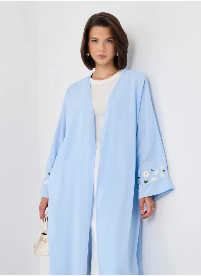 تايك تو Take Two Embroidered Sleeve Detail Solid Kimono