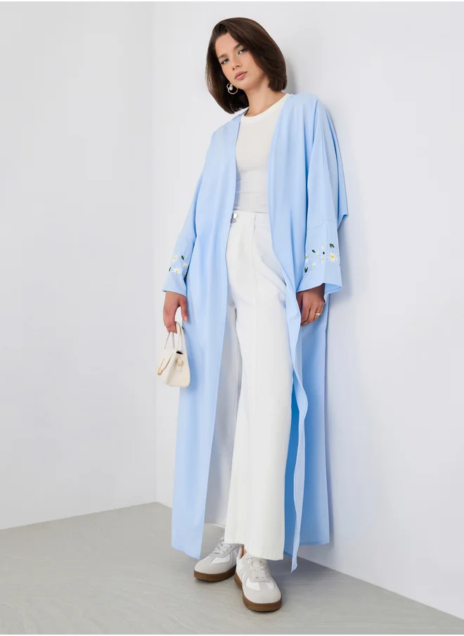 تايك تو Take Two Embroidered Sleeve Detail Solid Kimono