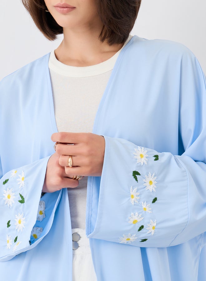 Styli Styli Embroidered Sleeve Detail Solid Kimono  - Image 3