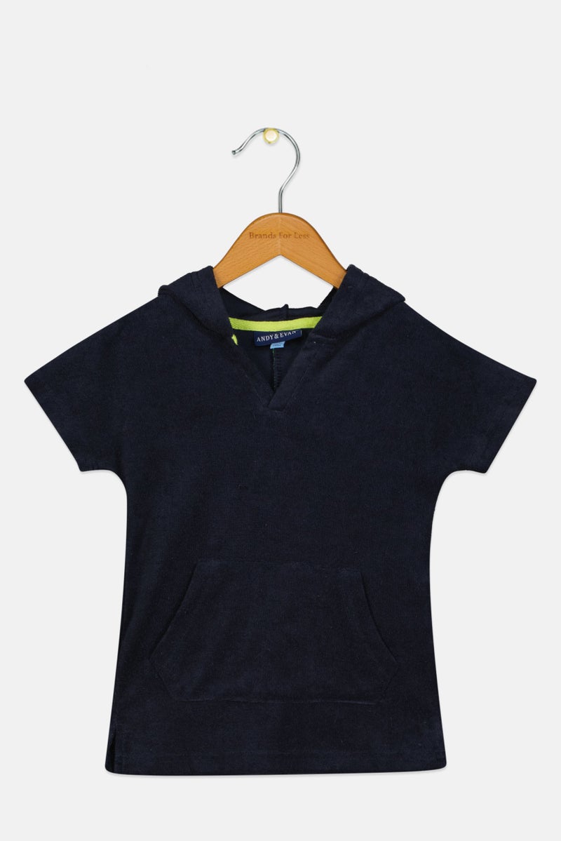 Andy & Evan Toddlers Boy Textured Short Sleeves Hoodie, Navy - Image 1