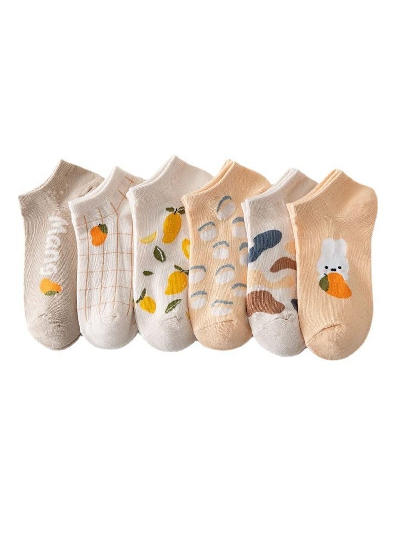 Captaintech Socks for Women, 6 Pairs Rabbit Carrot Patterned Design Combed Cotton Mesh Breathable Ankle Socks, Cute Ankle Socks for Women - Image 1