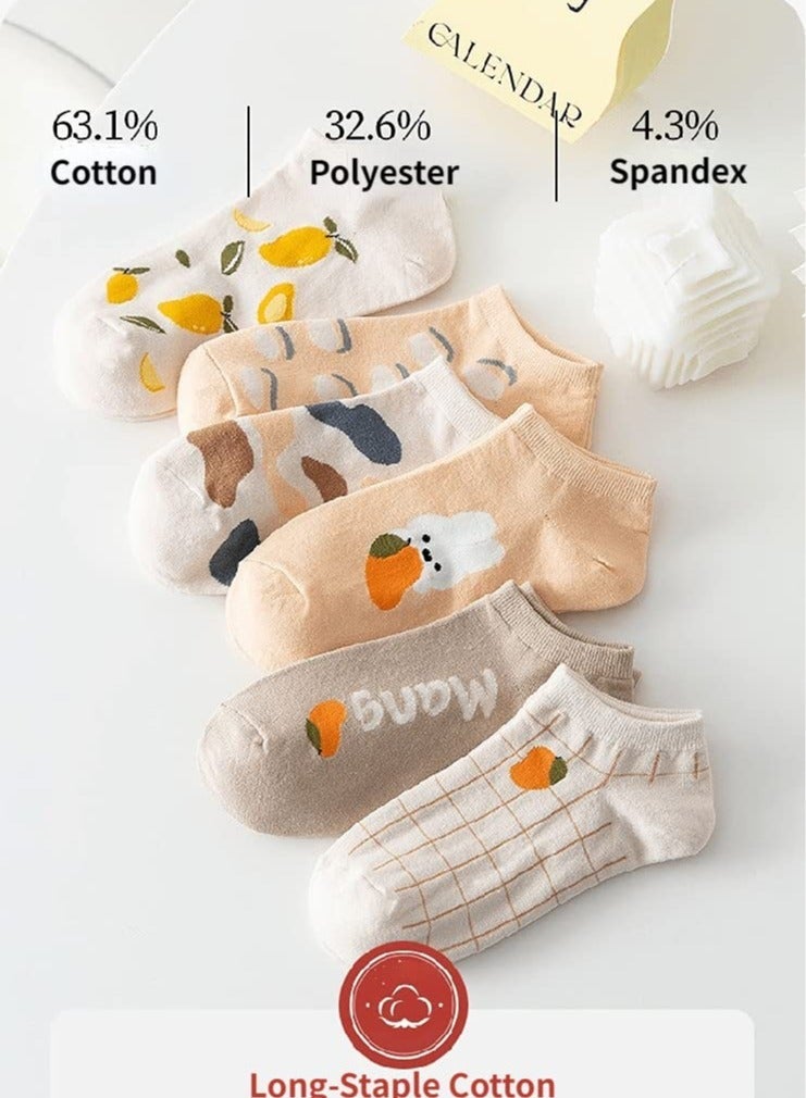 Captaintech Socks for Women, 6 Pairs Rabbit Carrot Patterned Design Combed Cotton Mesh Breathable Ankle Socks, Cute Ankle Socks for Women - Image 3