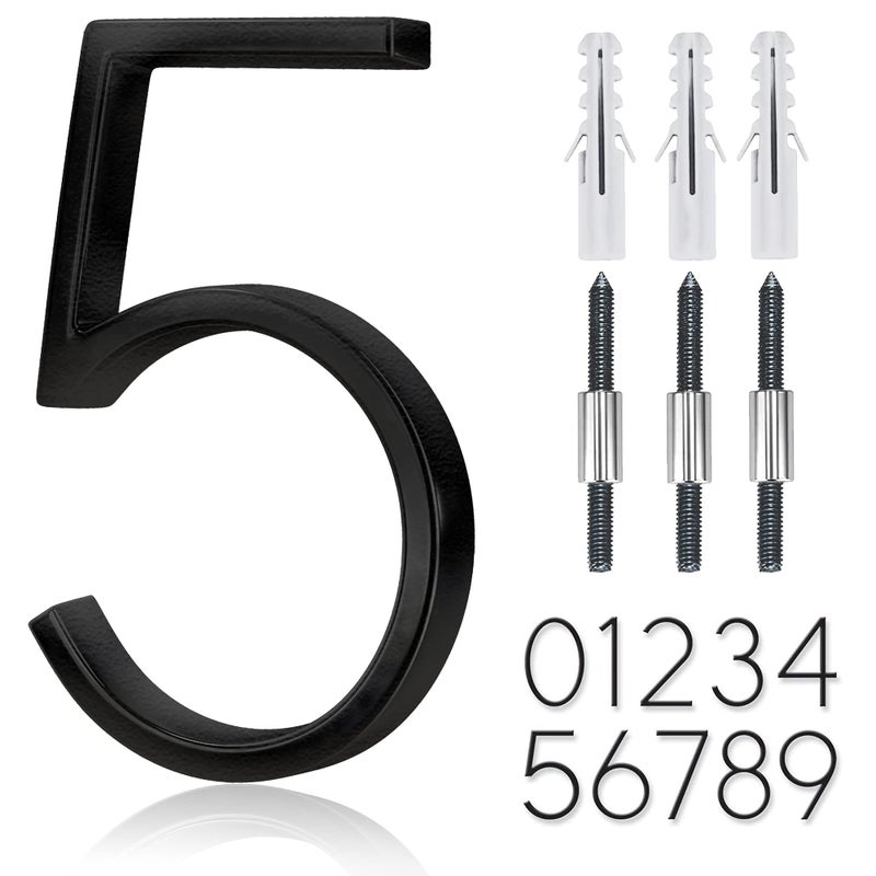 OLADOT 5" Stainless Steel Floating House Number, Metal Modern House Numbers, Mailbox Decor Number with Nail Kit, Coated Black, 911 Visibility Signage (5) - Image 1