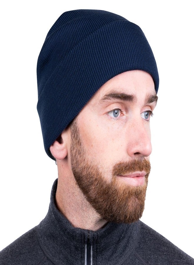 MERIWOOL Beanie for Men and Women - Merino Wool Blend Ribbed Knit Winter Hat Denim Blue - Image 3